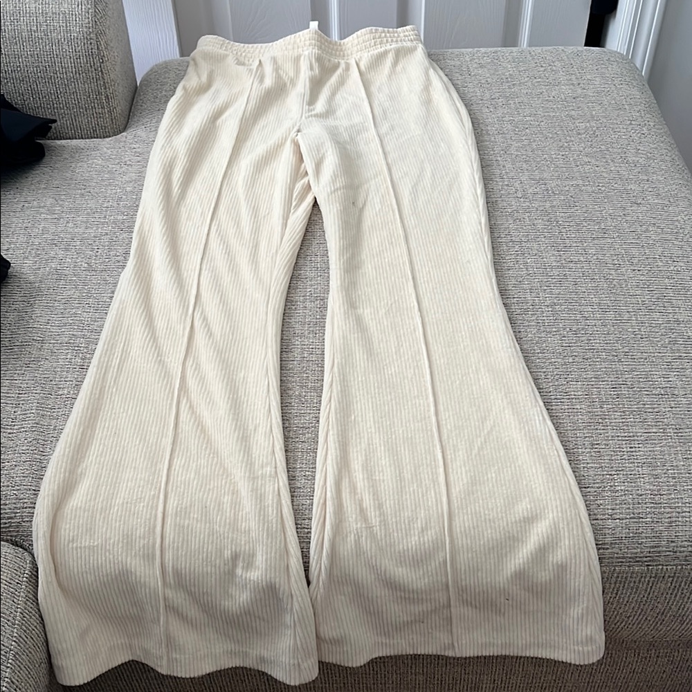Aerie Cream Ribbed Wide-Leg Pants